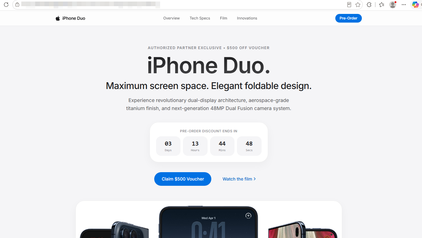 Qatlanan iPhone Duo-nun saxta saytı açılan kimi iPhone-a hücum edir
